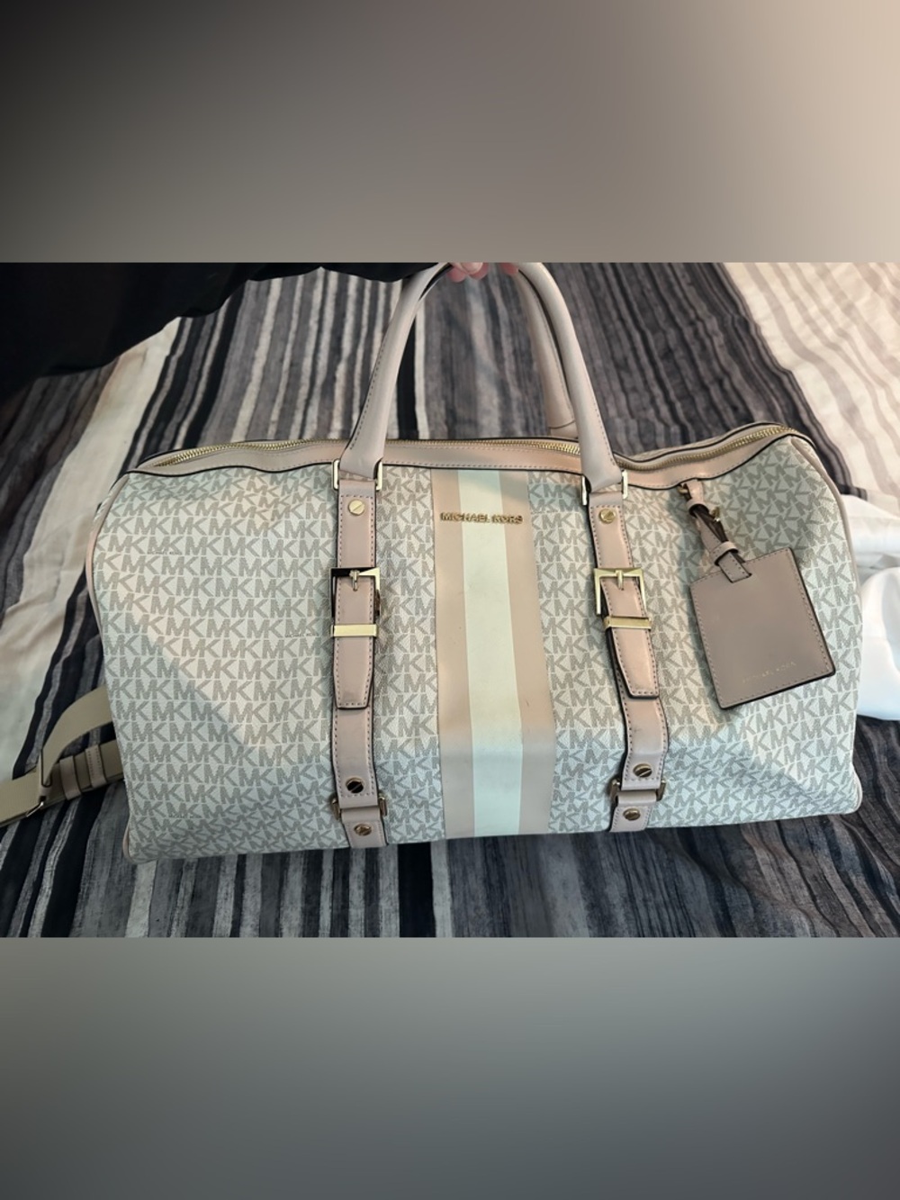 Michael Kors Beige & Cream Monogram Duffel Bag